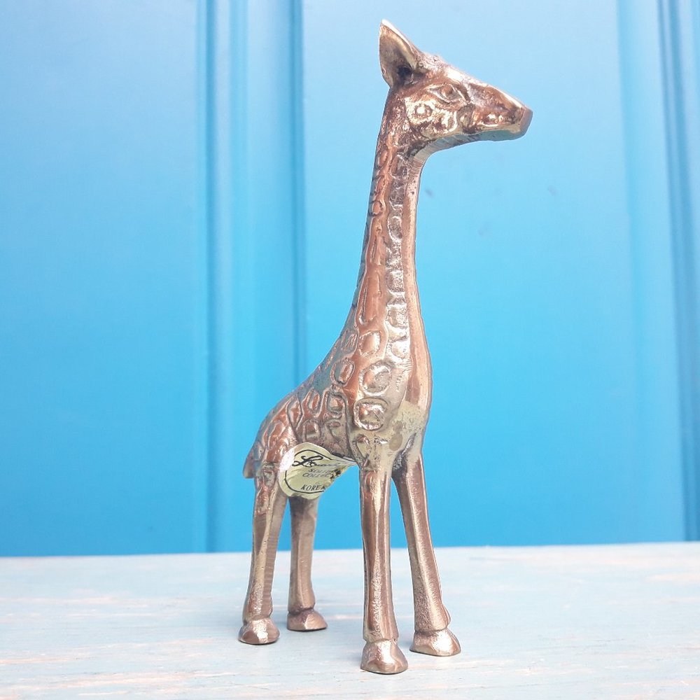 Giraffe Vintage Brass Animal Figurine Mid Century Modern Gold Metal